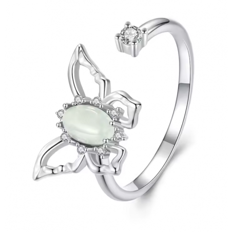 Bague papillon ajouré perle blanche réglable
