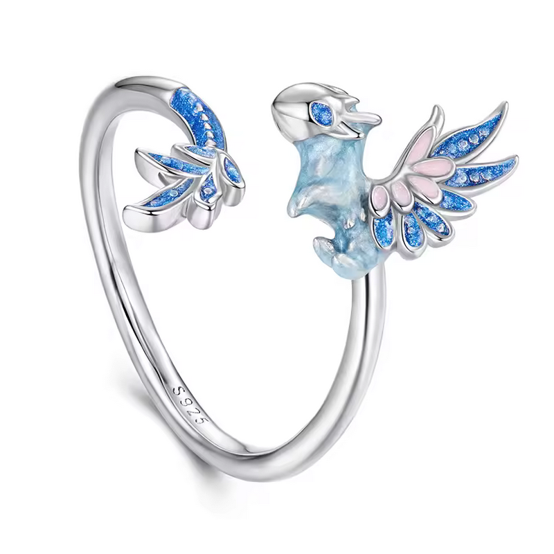 Bague dragon bleu et rose réglable Bague dragon bleu et rose réglable