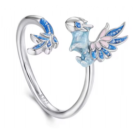 Bague dragon bleu et rose réglable