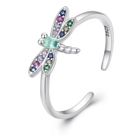 Bague libellule multicolore réglable