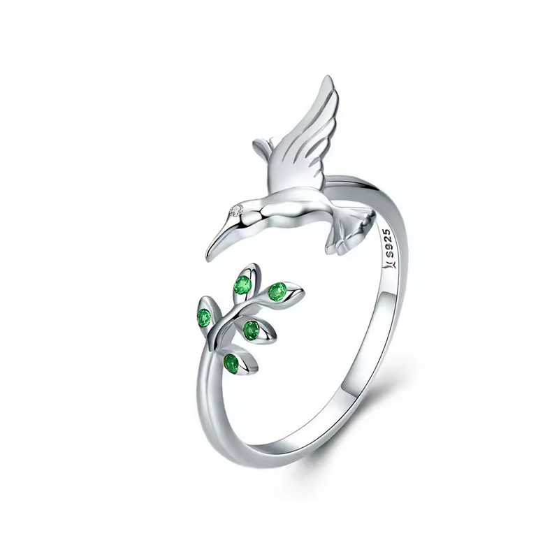 Bague oiseau colibri feuille réglable Bague oiseau colibri feuille réglable