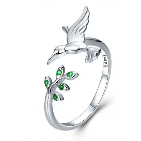Bague oiseau colibri feuille réglable