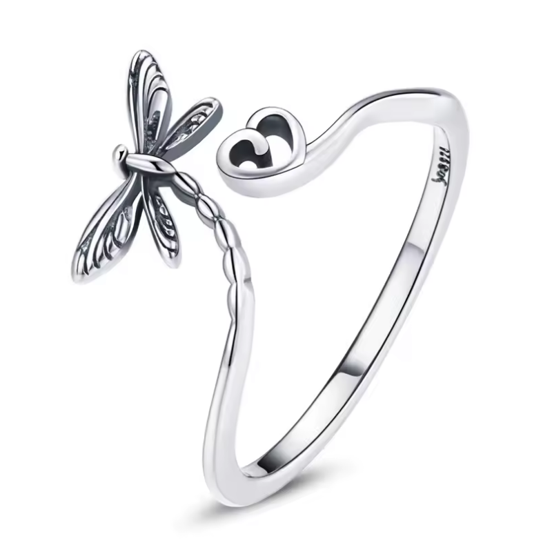 Bague libellule petit coeur réglable