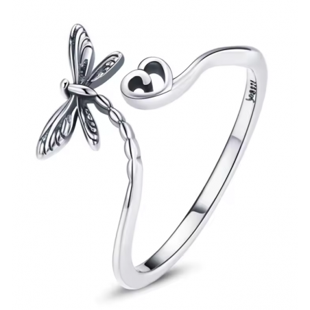 Bague libellule petit coeur réglable
