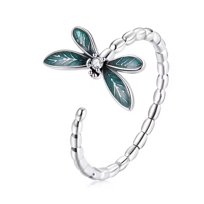 Bague libellule aile verte réglable Bague libellule aile verte réglable