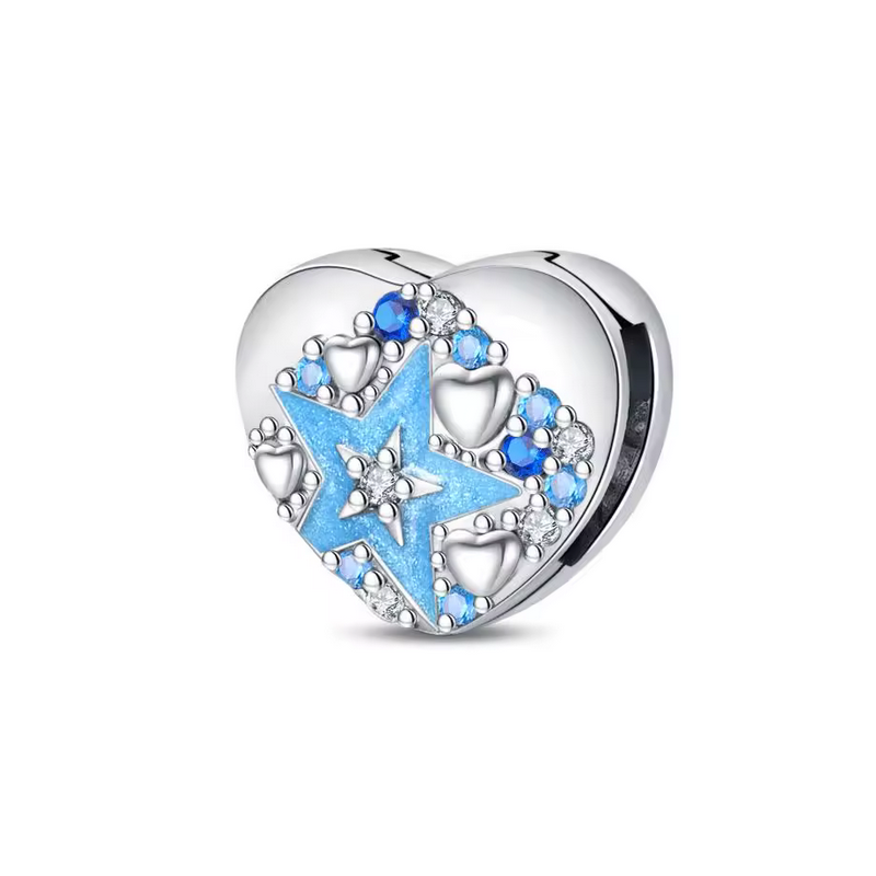 Charm pour bracelet reflexions coeur argent étoile bleue Charm pour bracelet reflexions coeur argent étoile bleue