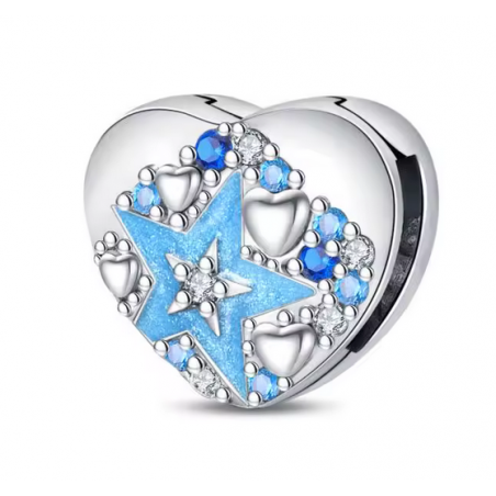 Charm pour bracelet reflexions coeur argent étoile bleue