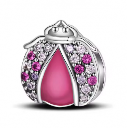 Charm pour bracelet reflexions coccinelle pierre rose