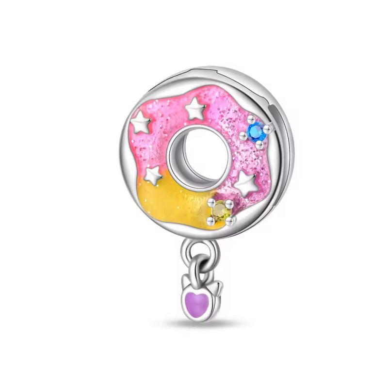 Charm pour bracelet reflexions donut gateau rose étoile