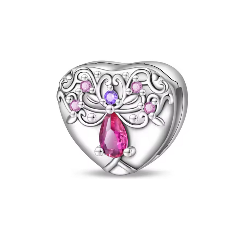 Charm pour bracelet reflexions coeur pierre violette fleurs
