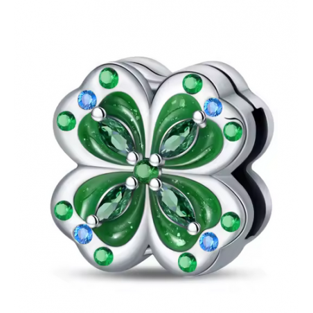 Charm pour bracelet reflexions chance trèfle quatre feuilles