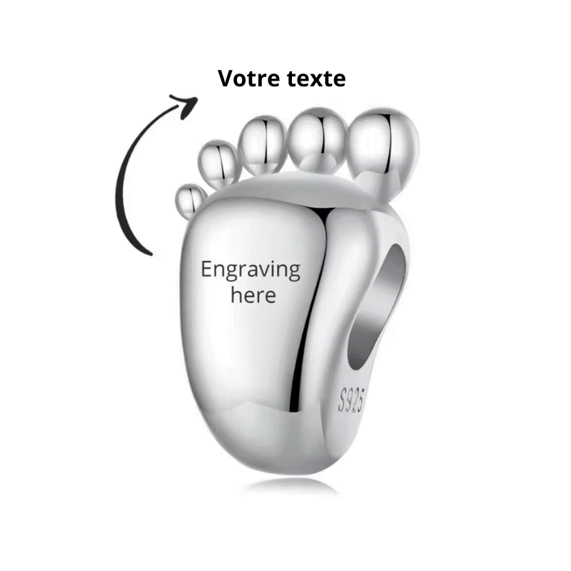 Charm personnalisable cadeau naissance pied texte personnalisé Charm personnalisable cadeau naissance pied texte personnalisé