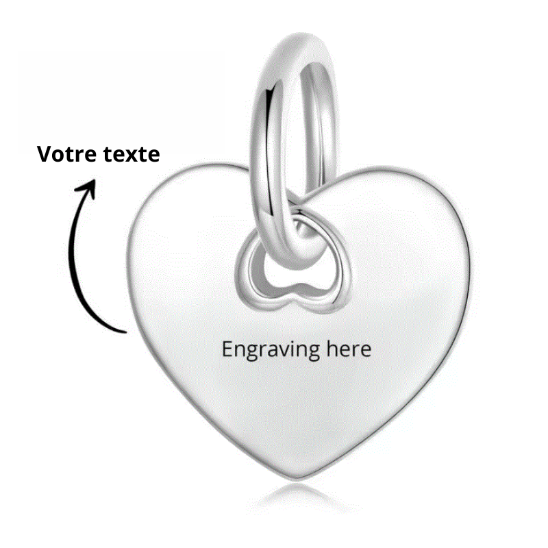 Charm personnalisable cadeau plaque coeur texte personnalisé Charm personnalisable cadeau plaque coeur texte personnalisé