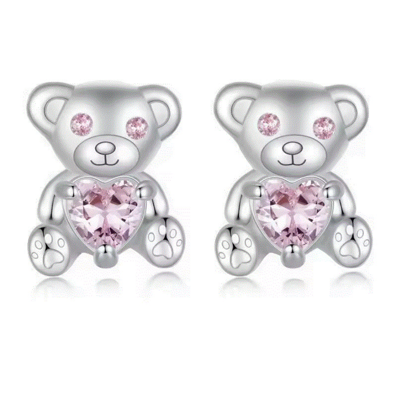 boucles d'oreilles coeur rose ours mignon