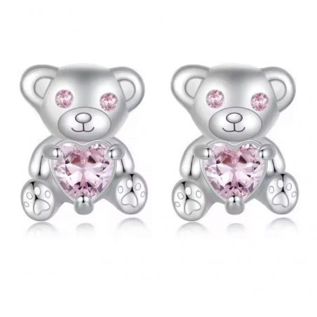 boucles d'oreilles coeur rose ours mignon