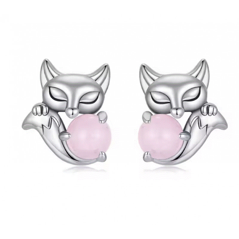 boucles d'oreilles boule rose renard mignon boucles d'oreilles boule rose renard mignon