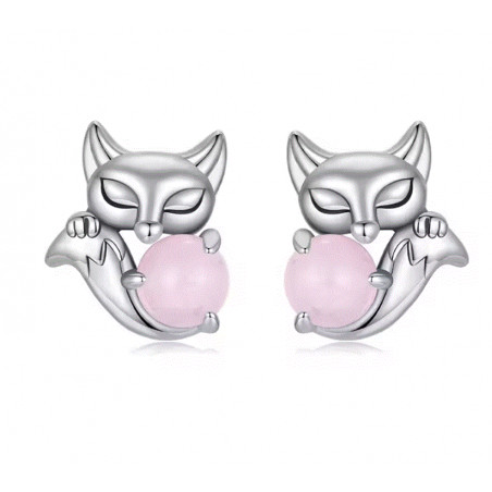 boucles d'oreilles boule rose renard mignon