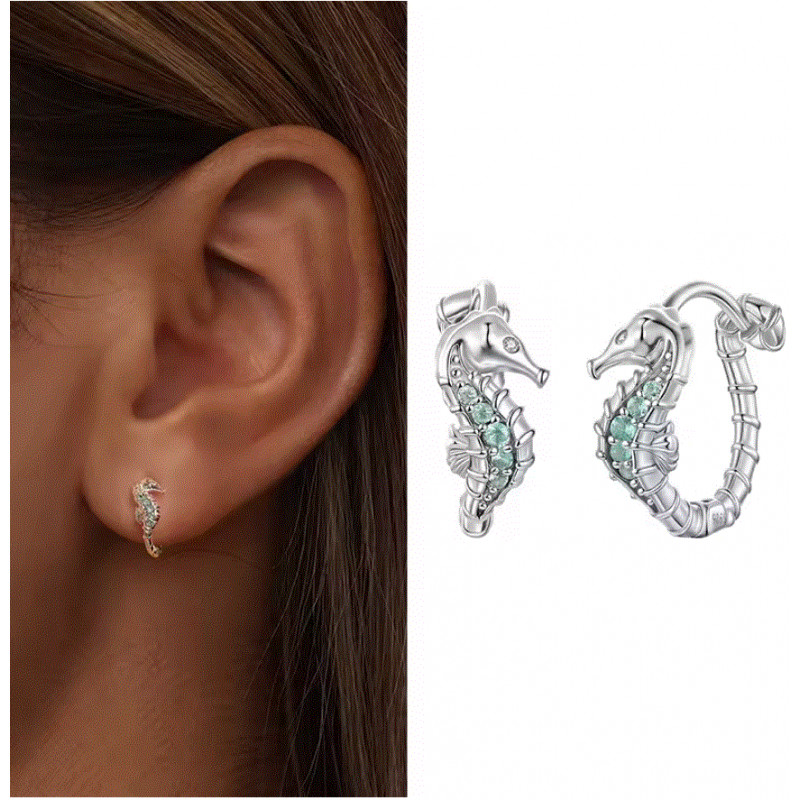 boucles d'oreilles hippocampe pierre turquoise mer