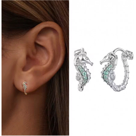 boucles d'oreilles hippocampe pierre turquoise mer