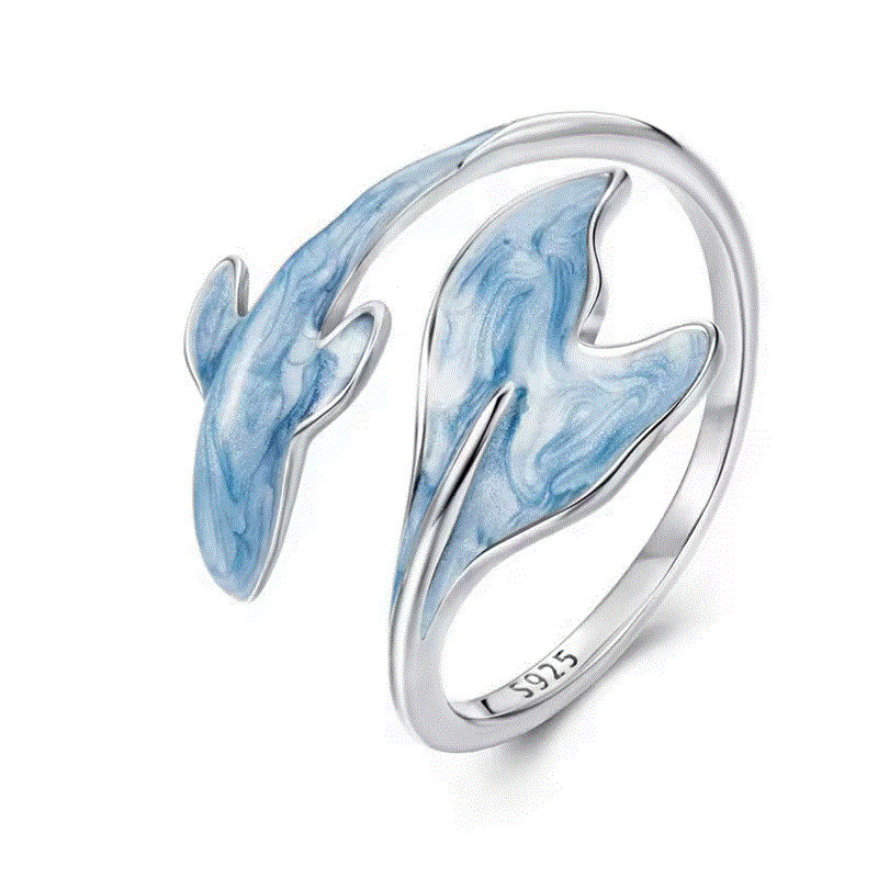 Bague réglable baleine bleue argent