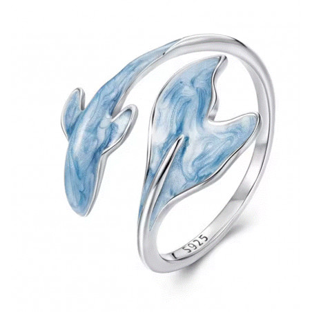 Bague réglable baleine bleue argent