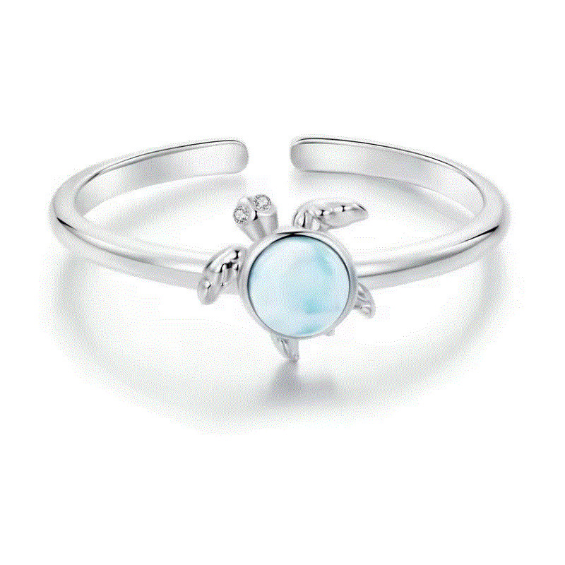 Bague réglable tortue pierre bleue argent