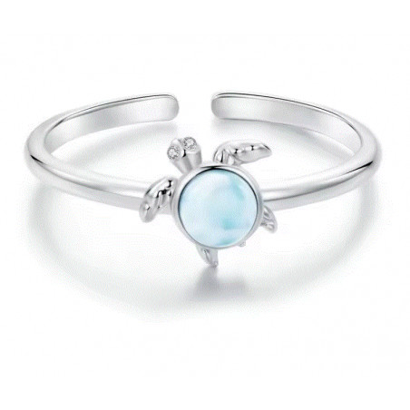 Bague réglable tortue pierre bleue argent