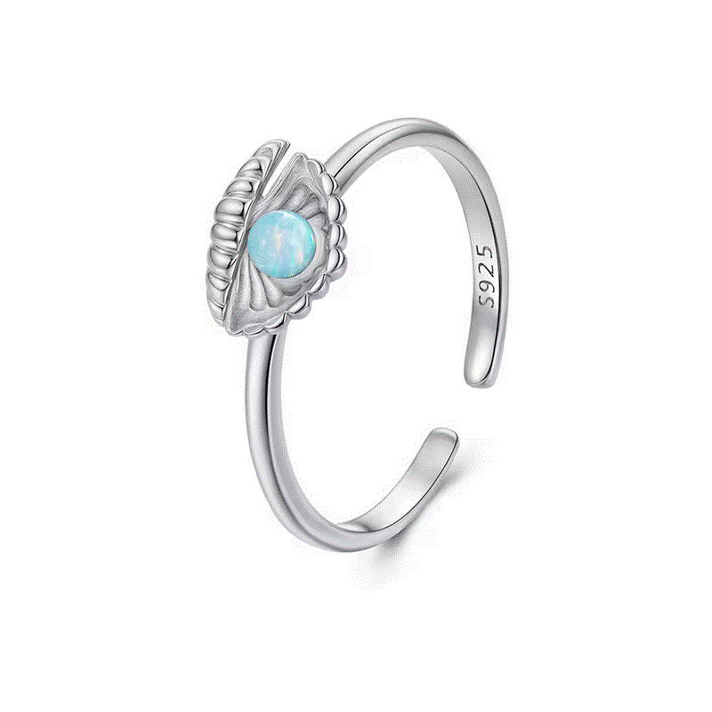 Bague réglable coquillage mer perle bleue argent