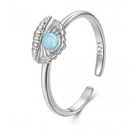 Bague réglable coquillage mer perle bleue argent