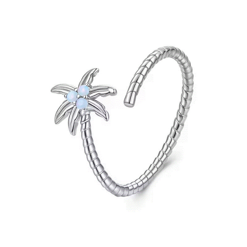 Bague réglable palmier pierre bleue mer argent