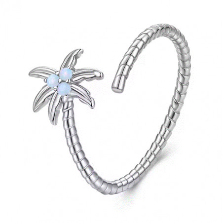 Bague réglable palmier pierre bleue mer argent
