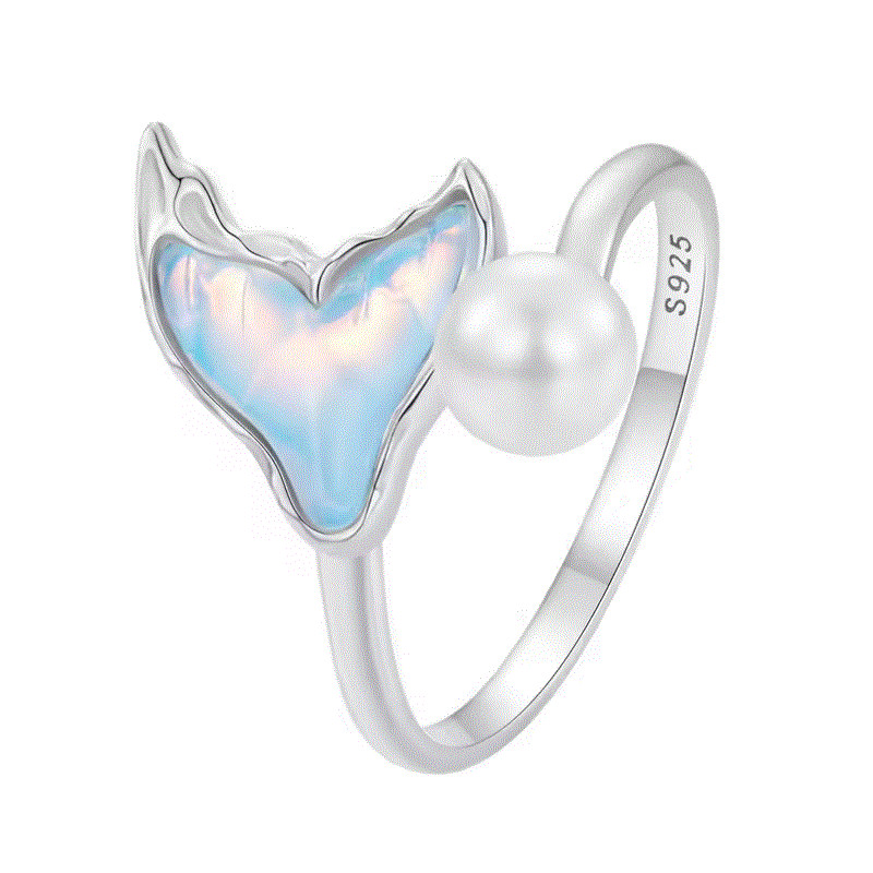 Bague réglable queue de sirène perle blanche