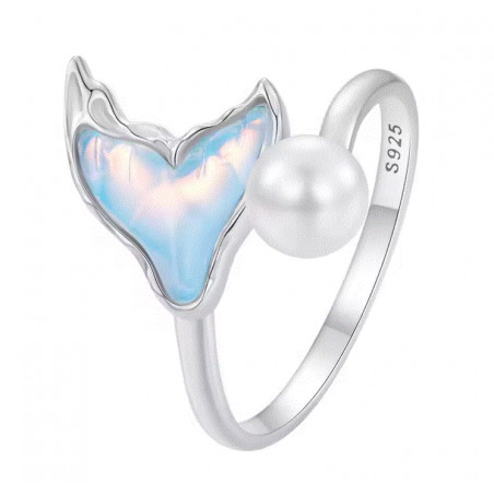 Bague réglable queue de sirène perle blanche