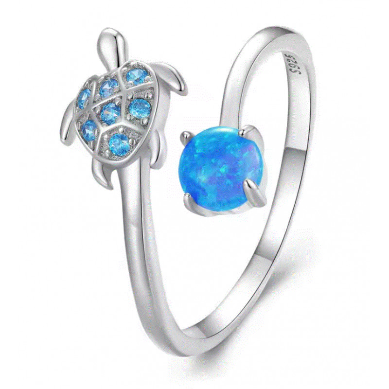 Bague réglable petite tortue pierre bleu