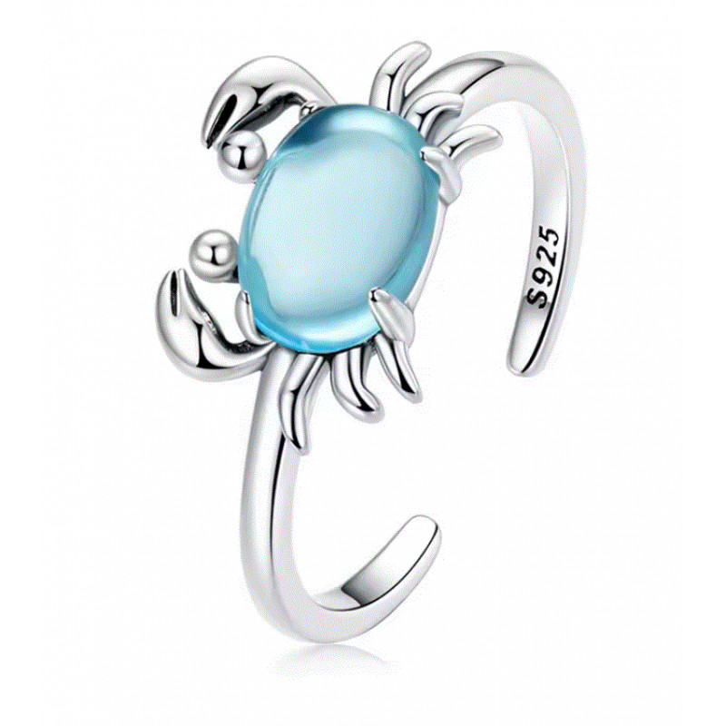 Bague réglable gros crabe pierre bleu