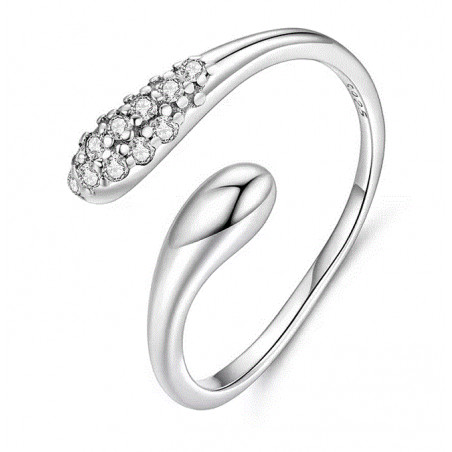 Bague réglable design strass diamant goutte d'eau