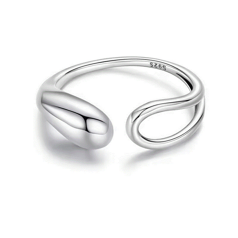 Bague réglable design double boucle et goutte argent Bague réglable design double boucle et goutte argent