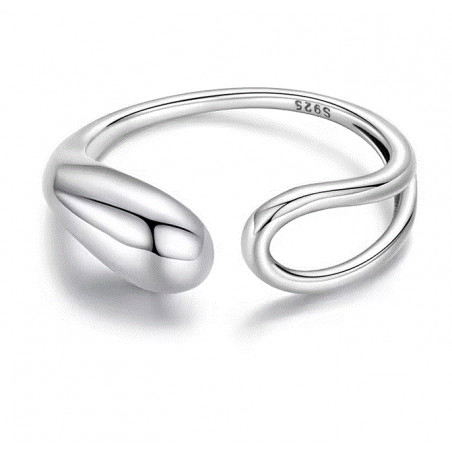 Bague réglable design double boucle et goutte argent