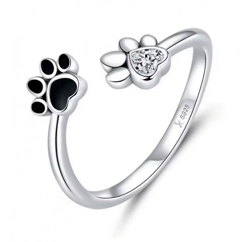 Bague réglable patte de chat noir et pierre Bague réglable patte de chat noir et pierre