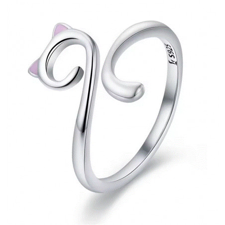 Bague réglable tête de chat oreilles rose