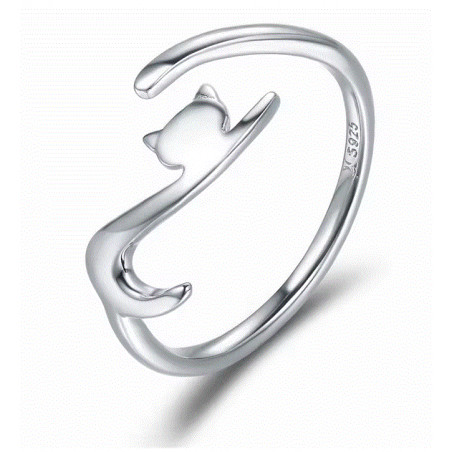 Bague réglable chat allongé argent