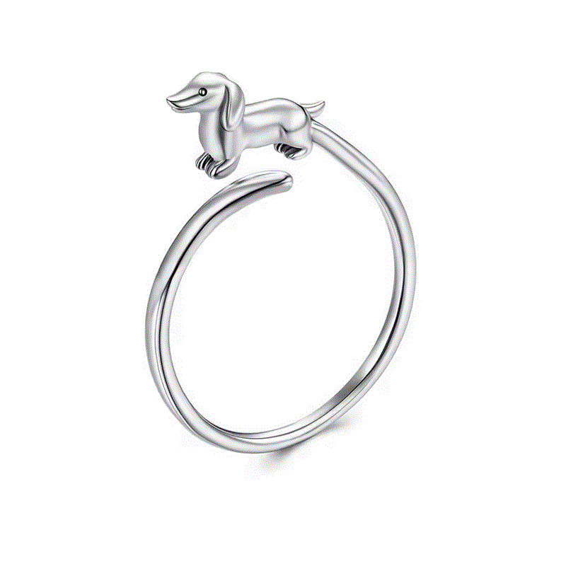 Bague réglable chien teckel argent