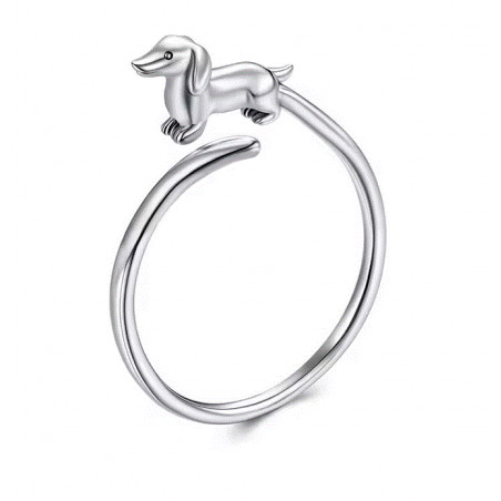 Bague réglable chien teckel argent