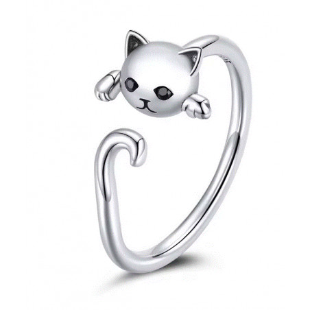 Bague réglable chat enroulé sur doigt