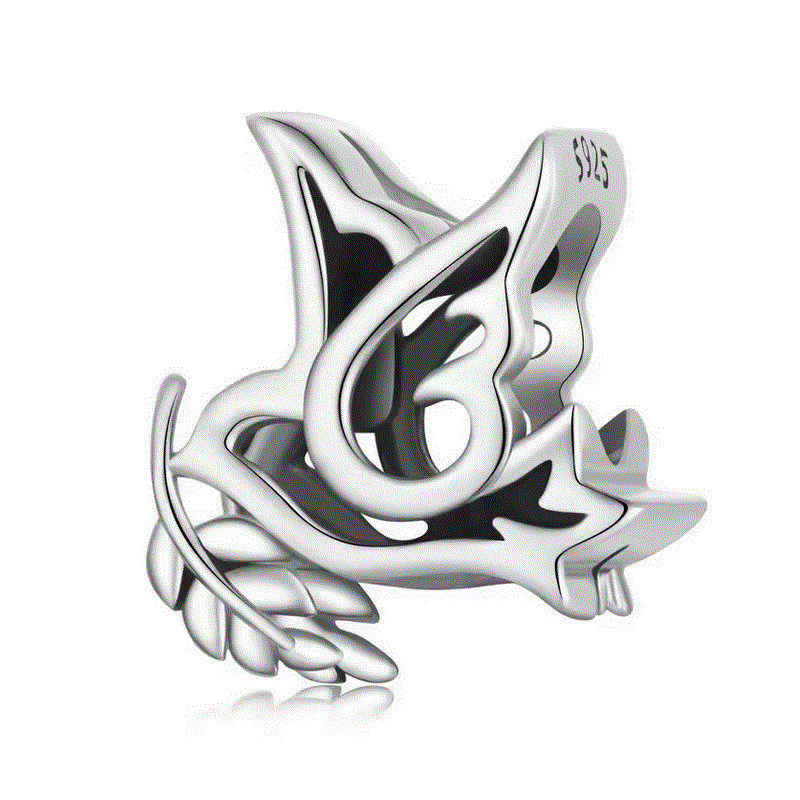 Charm pour bracelet oiseau argent avec branche