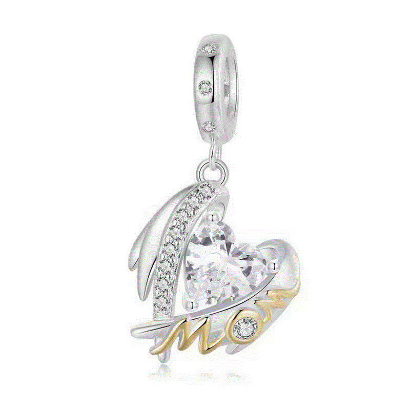 Charm pour bracelet coeur aile d'ange cadeau maman Charm pour bracelet coeur aile d'ange cadeau maman