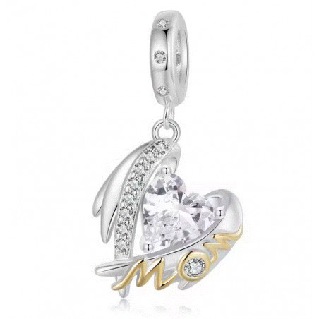 Charm pour bracelet coeur aile d'ange cadeau maman