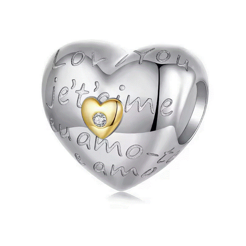Charm pour bracelet coeur je t'aime argent or