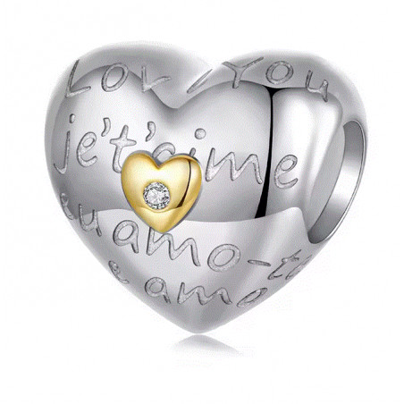 Charm pour bracelet coeur je t'aime argent or