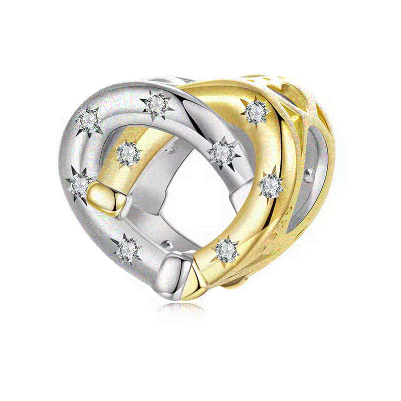 Charm pour bracelet coeur entrelacé or argent étoile